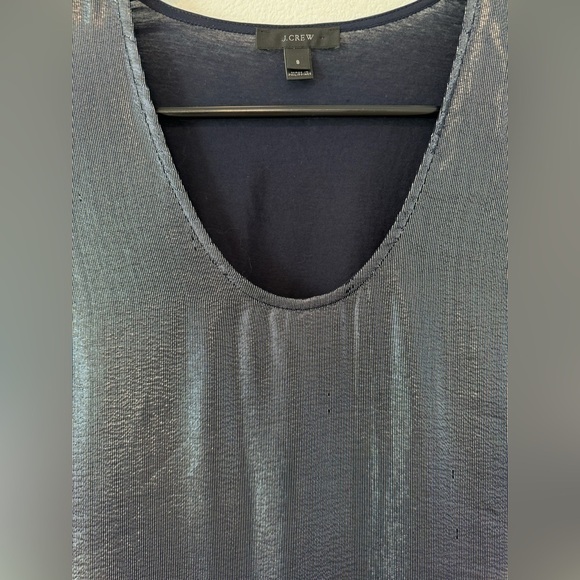 J.Crew Metallic Front Silk Blend Curved Hem Scoop Neck Blue Sleeveless Top Small - Picture 5 of 14